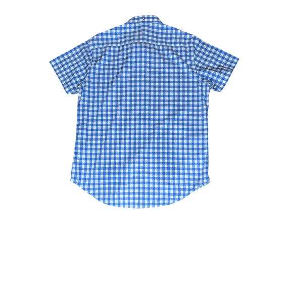 Robert Graham size L shirt, button up plaid blue/white short sleeve office - Picture 2 of 6